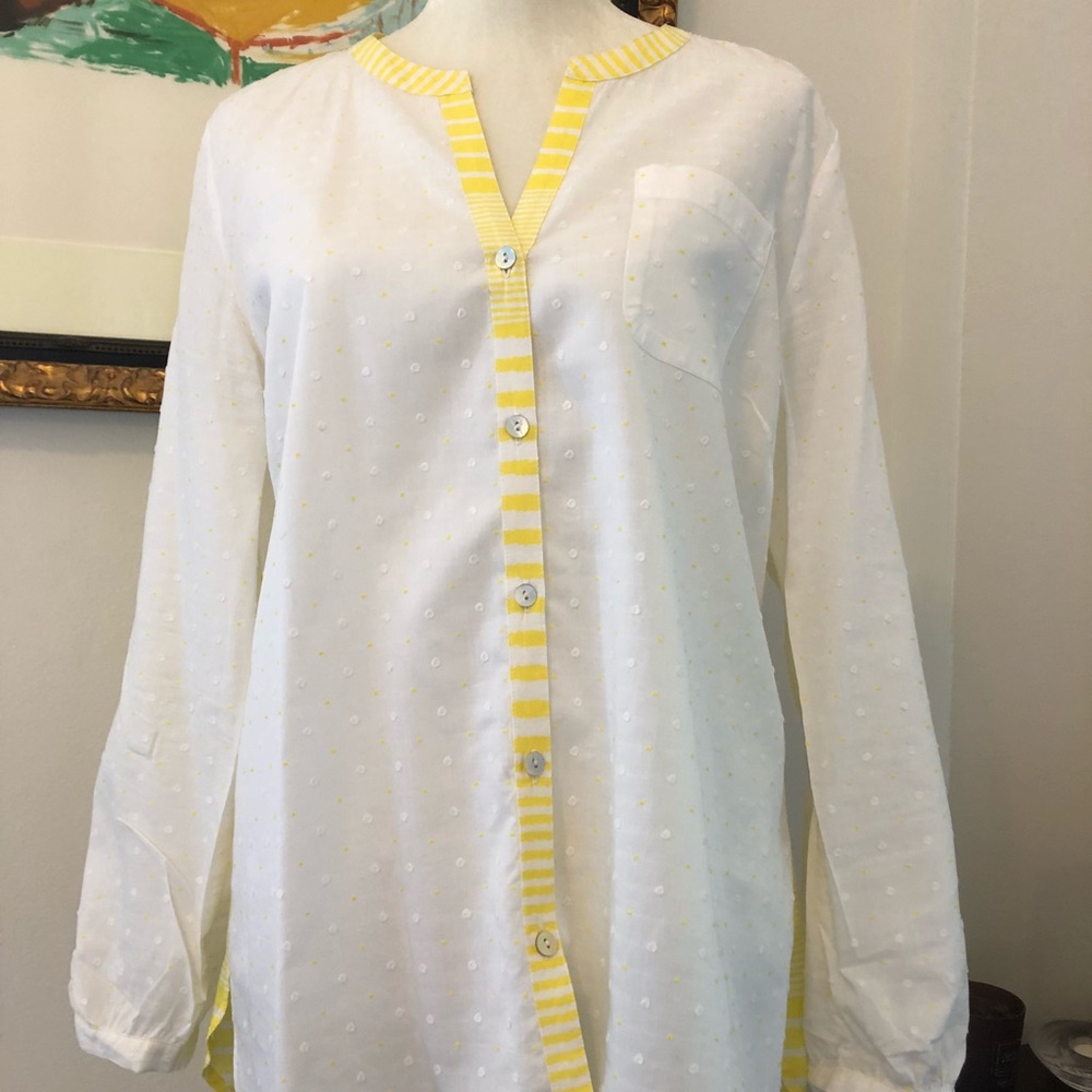 Vineyard Vines Yellow and White sheer blouse